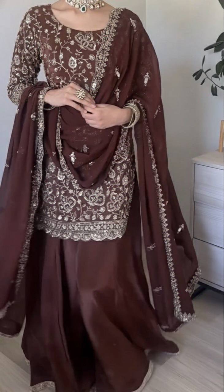 Elegant Dark / Brown Punjabi Sharara Suit