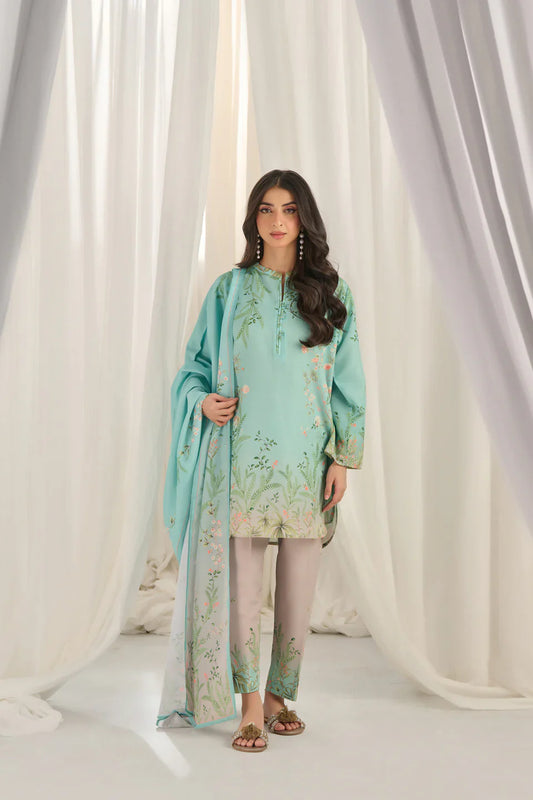 Teal Bloom Kurta Set with Dupatta for Women