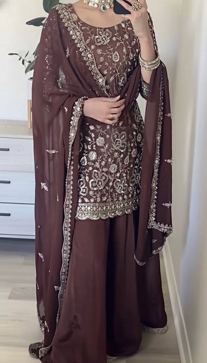 Elegant Dark / Brown Punjabi Sharara Suit