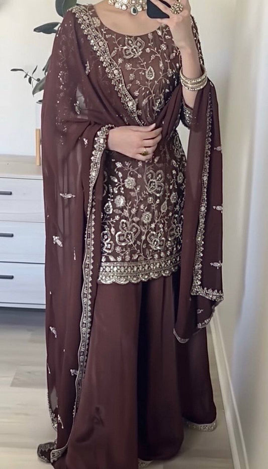 Elegant Dark / Brown Punjabi Sharara Suit