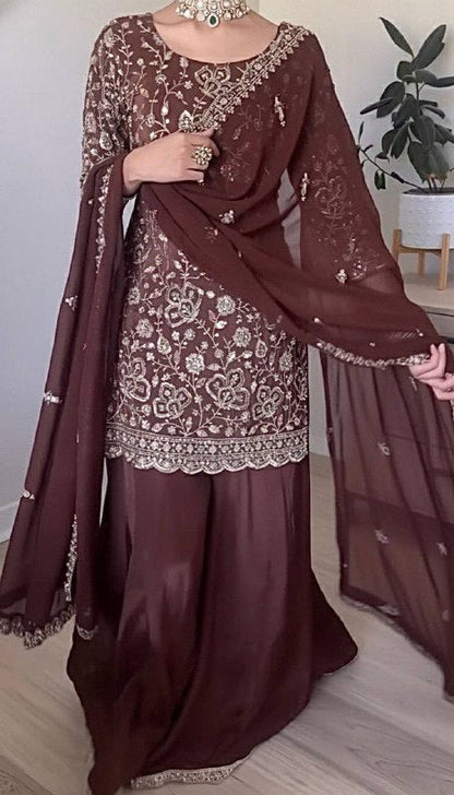 Elegant Dark / Brown Punjabi Sharara Suit