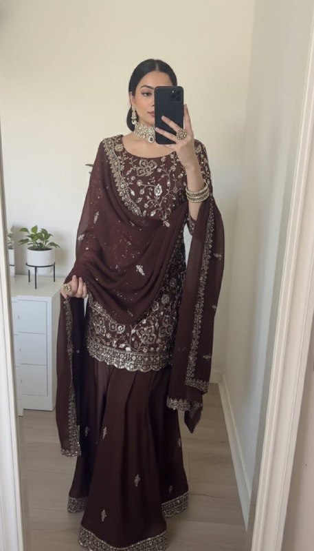 Elegant Dark / Brown Punjabi Sharara Suit