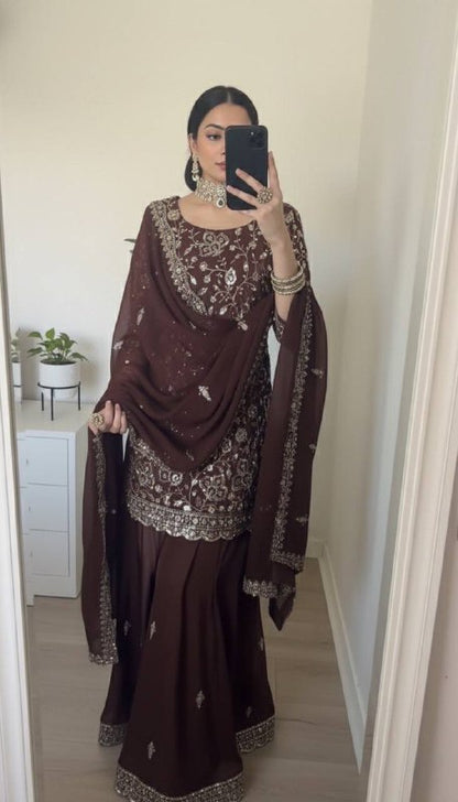 Elegant Dark / Brown Punjabi Sharara Suit