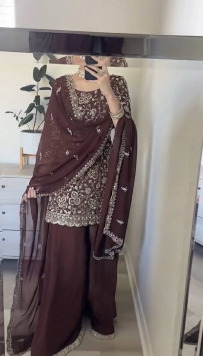 Elegant Dark / Brown Punjabi Sharara Suit