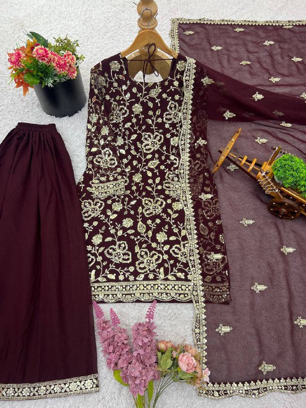 Elegant Dark / Brown Punjabi Sharara Suit