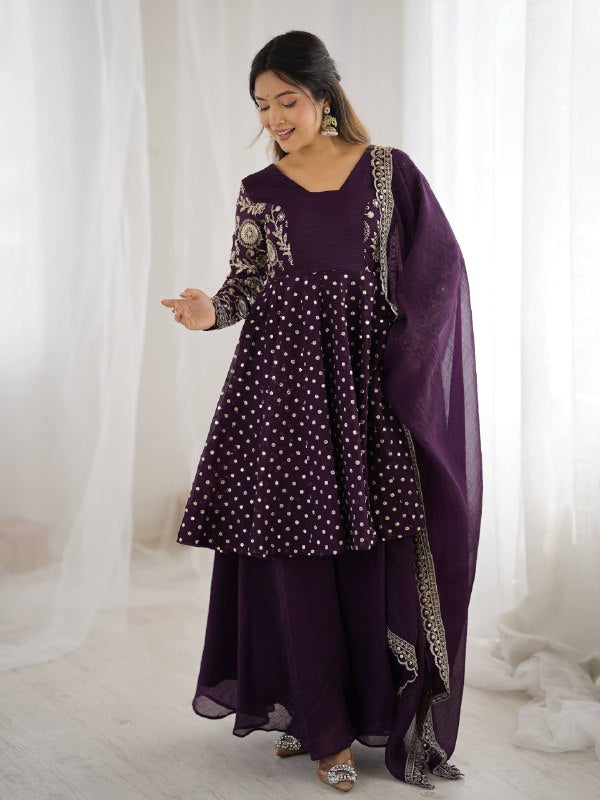 Designer Bandhani Dot Print Kurta with Wide-Leg Pants & Dupatta