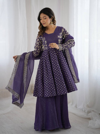 Designer Bandhani Dot Print Kurta with Wide-Leg Pants & Dupatta