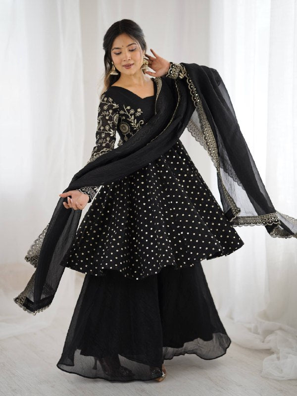 Designer Bandhani Dot Print Kurta with Wide-Leg Pants & Dupatta