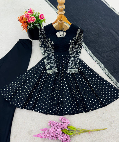 Designer Bandhani Dot Print Kurta with Wide-Leg Pants & Dupatta