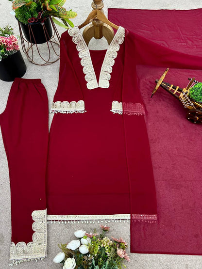 Luxurious Maroon Co-ord Set with Vintage Golden Trim