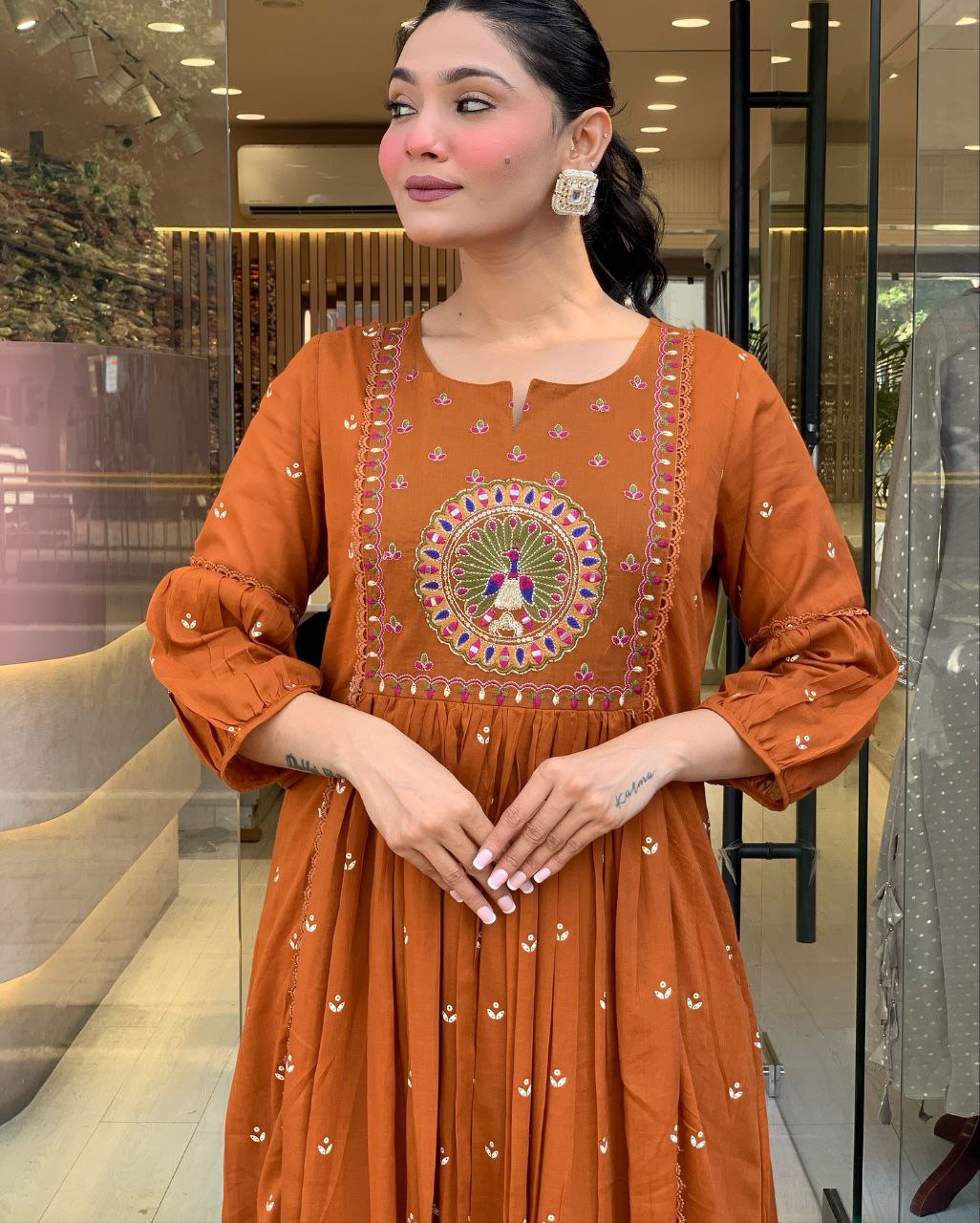 Traditional Cotton Flared Kurta Set