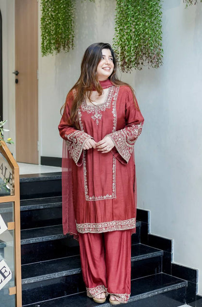 Regal Embroidered Tussar Silk Suit