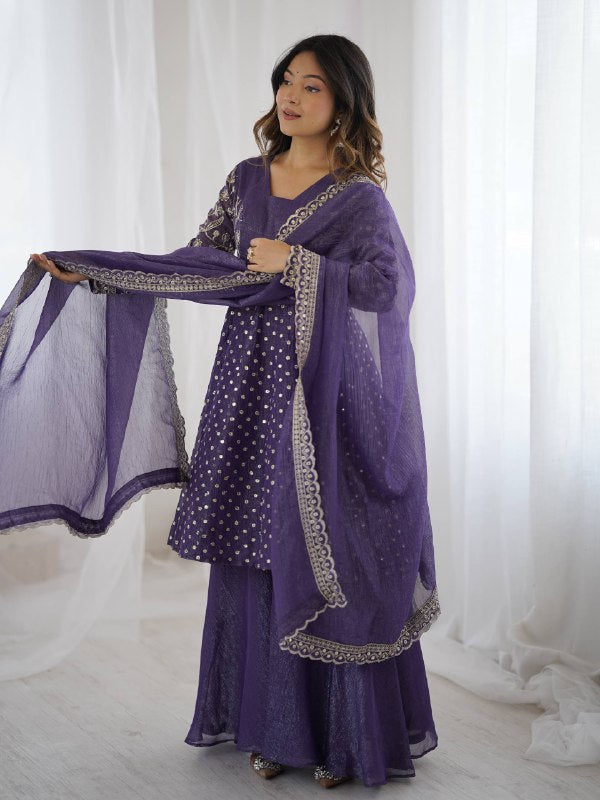 Designer Bandhani Dot Print Kurta with Wide-Leg Pants & Dupatta