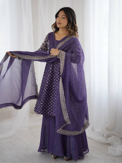 Designer Bandhani Dot Print Kurta with Wide-Leg Pants & Dupatta