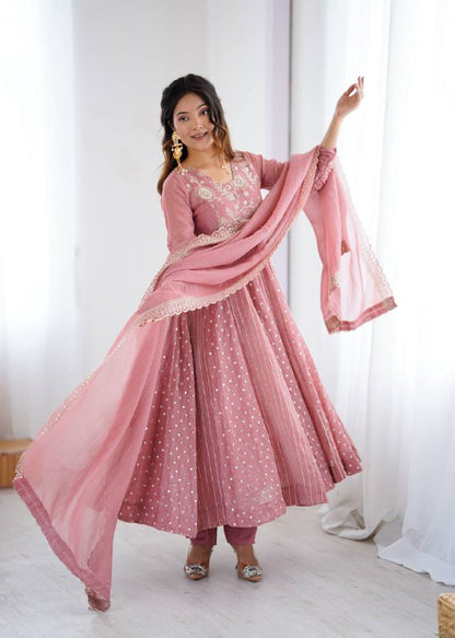Women's Festive Embroidered Anarkali Dress with Dupatta