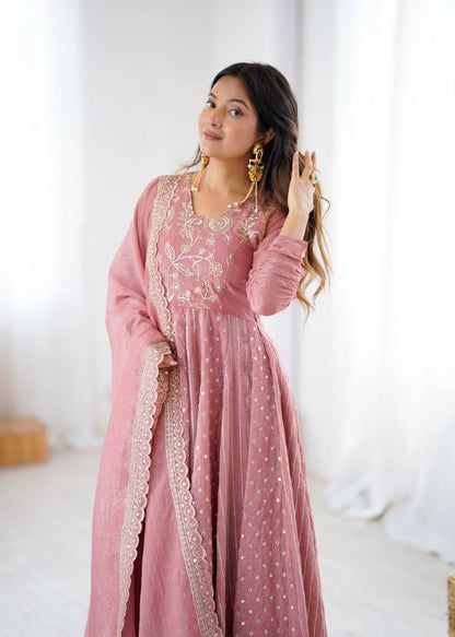 Women's Festive Embroidered Anarkali Dress with Dupatta