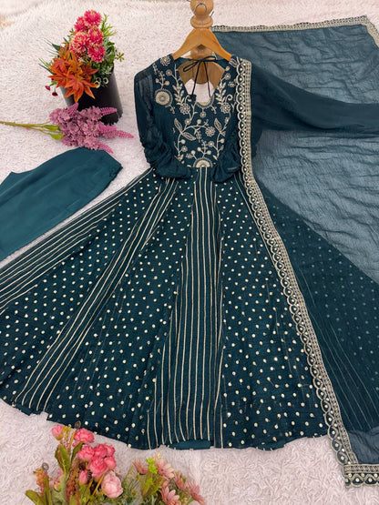 Women's Festive Embroidered Anarkali Dress with Dupatta