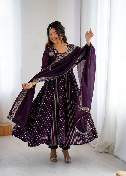 Women's Festive Embroidered Anarkali Dress with Dupatta