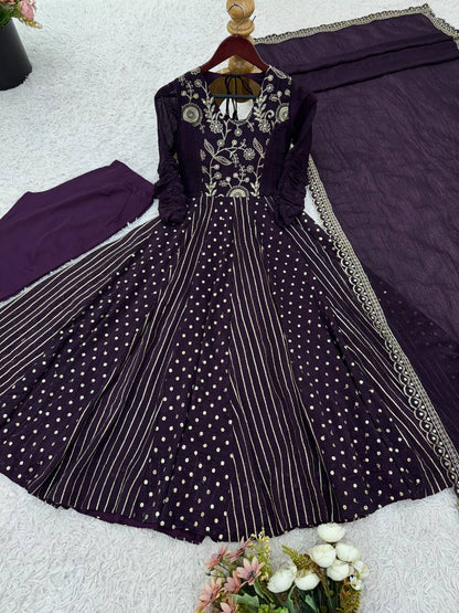 Women's Festive Embroidered Anarkali Dress with Dupatta