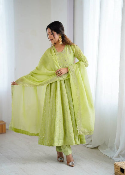 Women's Festive Embroidered Anarkali Dress with Dupatta