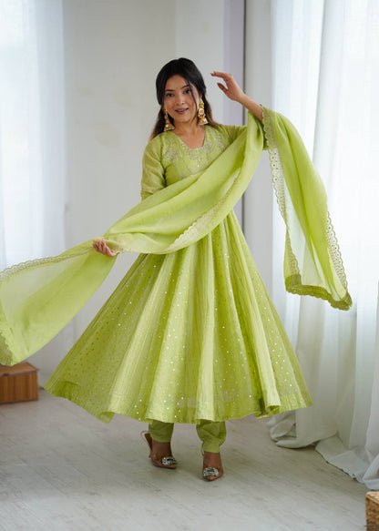 Women's Festive Embroidered Anarkali Dress with Dupatta