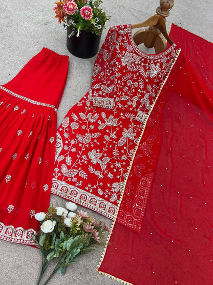 Heavy Embroidered Designer Sharara Suit with Dupatta