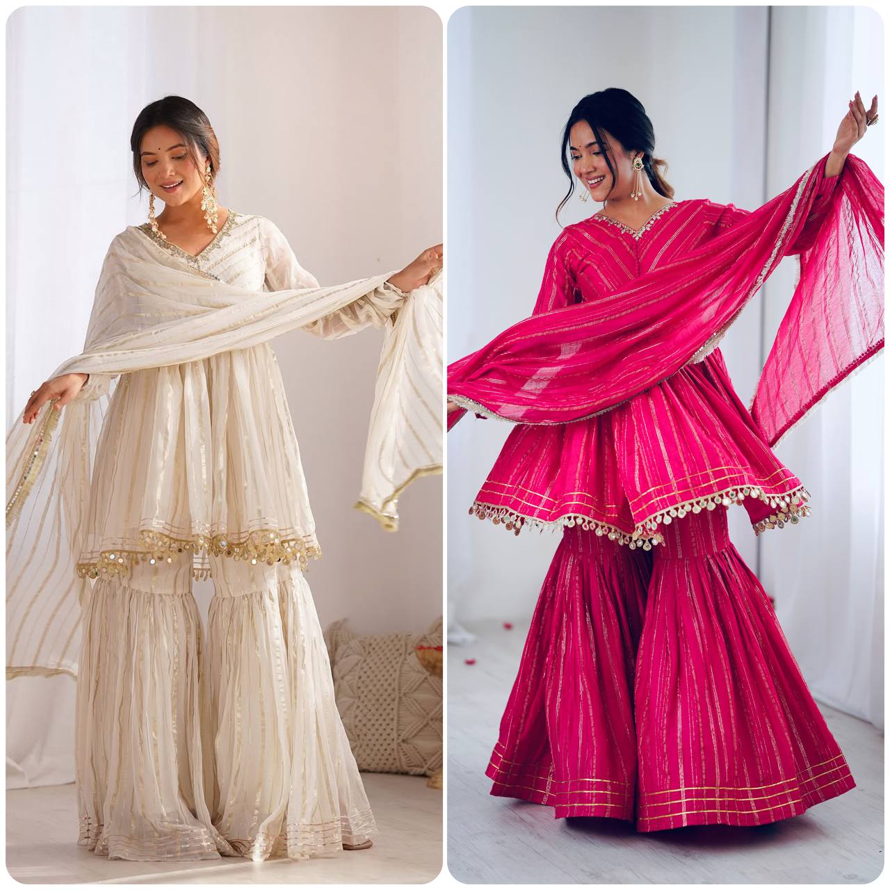 Elegant Anarkali Kurti Sharara/Gharara Suit with Gold Detailing