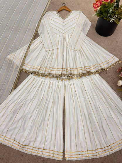 Elegant Anarkali Kurti Sharara/Gharara Suit with Gold Detailing
