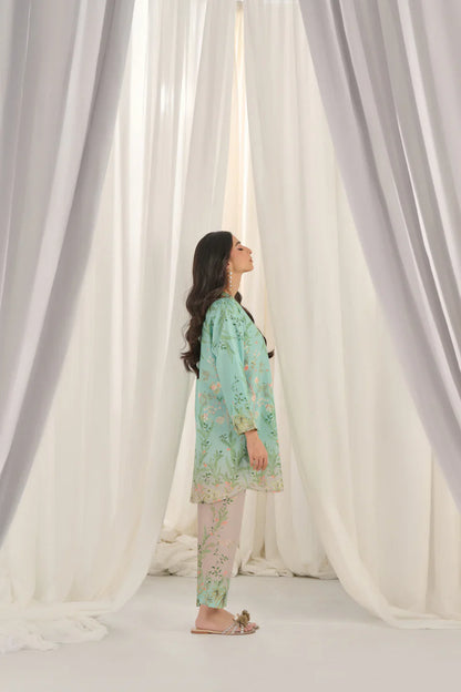 Teal Bloom Kurta Set with Dupatta for Women