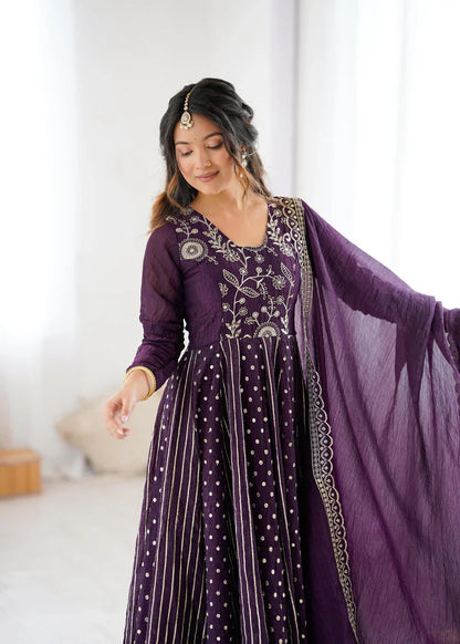 Women's Festive Embroidered Anarkali Dress with Dupatta