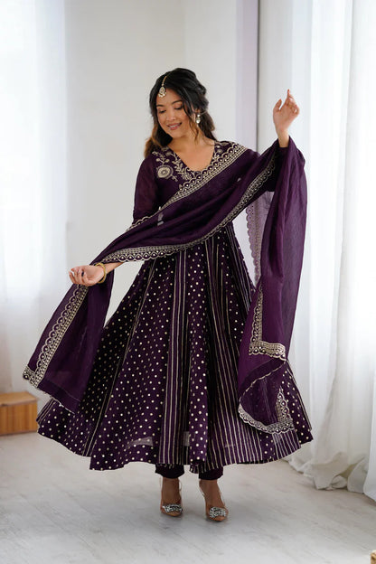 Women's Festive Embroidered Anarkali Dress with Dupatta