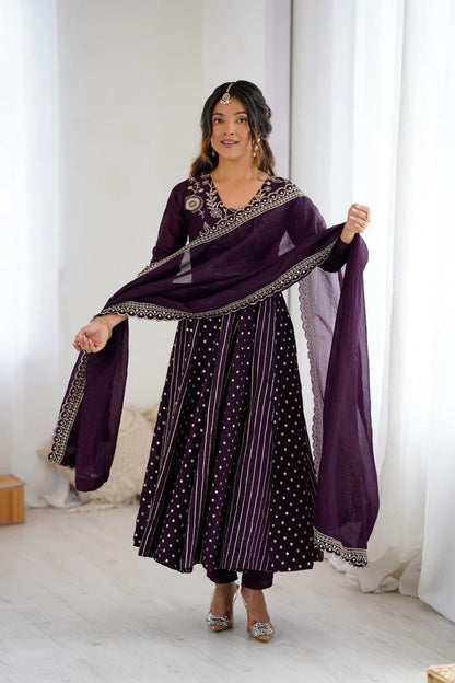 Women's Festive Embroidered Anarkali Dress with Dupatta